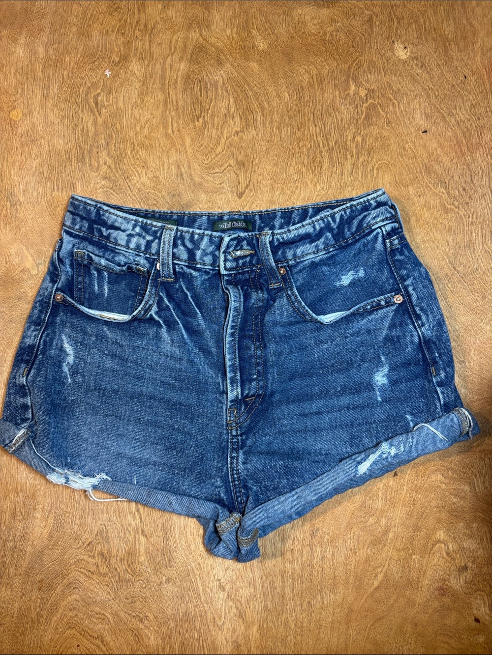 wild fable Dark Blue Distressed High-Rise Denim Shorts